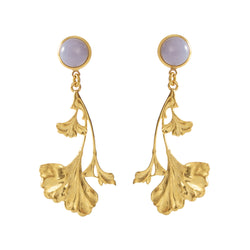 DAHLIA earrings gold-plated with a chalcedony cabochon