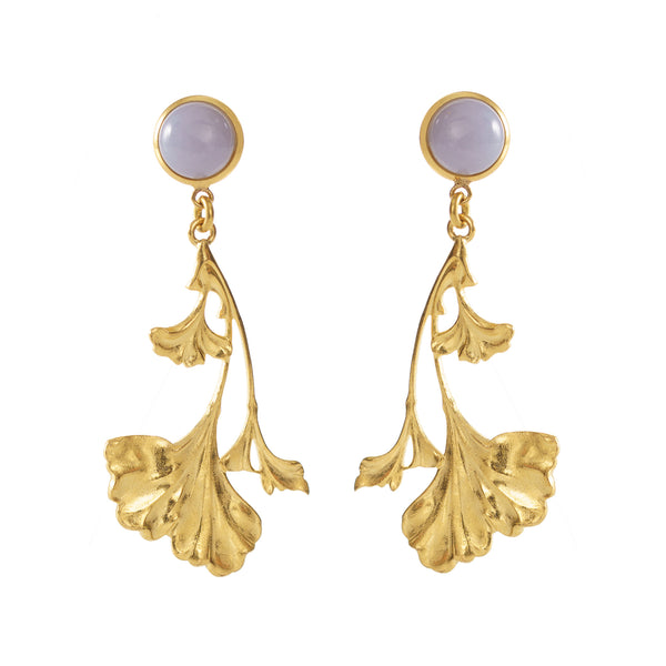 DAHLIA earrings gold-plated with a chalcedony cabochon