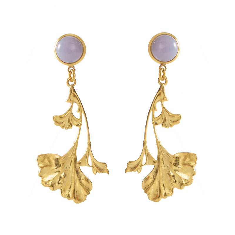 DAHLIA earrings gold-plated with a chalcedony cabochon