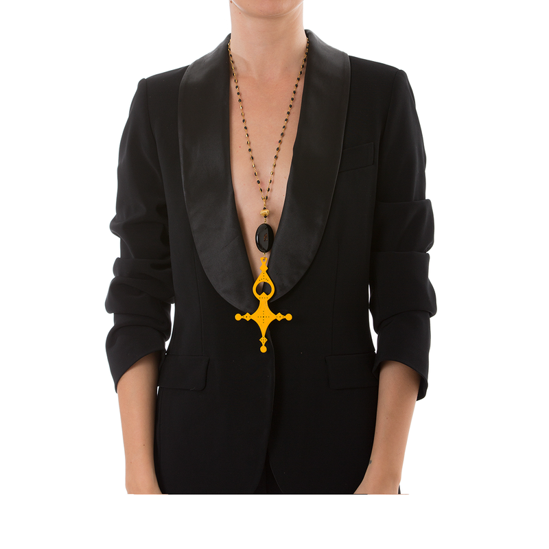 DESERT Necklace Black Agate and Yellow Cross Lacquered-Horn