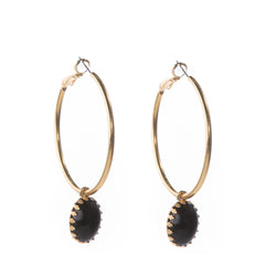 DAMARA Gold Hoops earrings,  cabochon Black