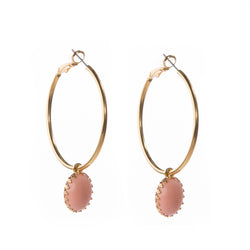 DAMARA Gold Hoops earrings,  cabochon Coral