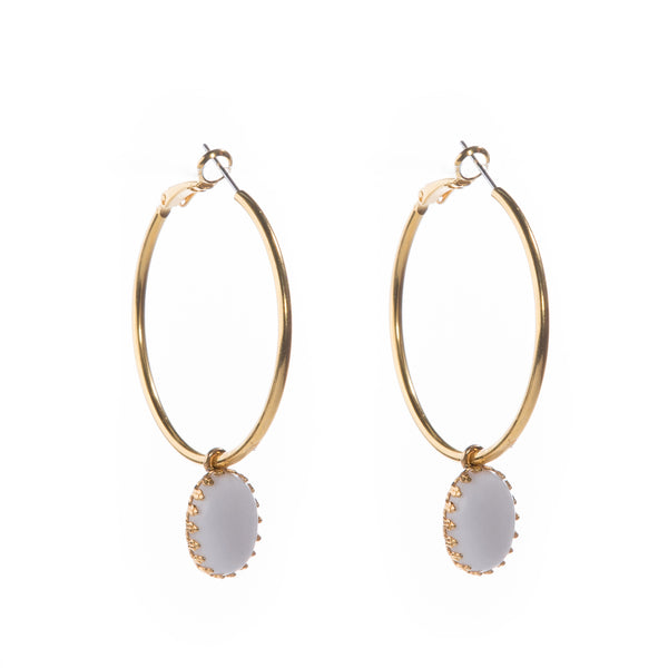 DAMARA Gold Hoops earrings,  cabochon White