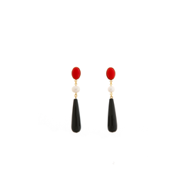 DROPY Earring Gold-Plated Red and Black Agate and Pearl