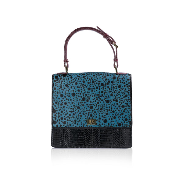 Top Handle Bag TAHDAH Blue Polka dot and black cobra