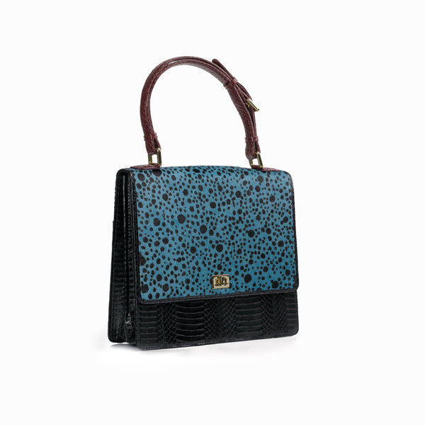 Top Handle Bag TAHDAH Blue Polka dot and black cobra