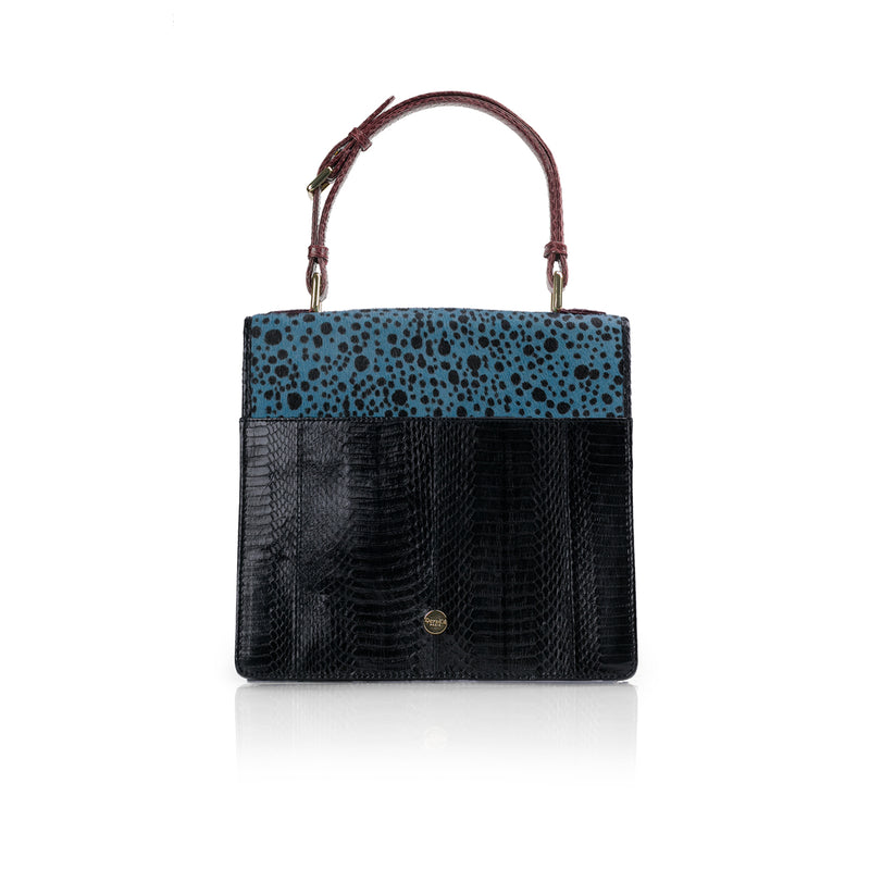 Top Handle Bag TAHDAH Blue Polka dot and black cobra