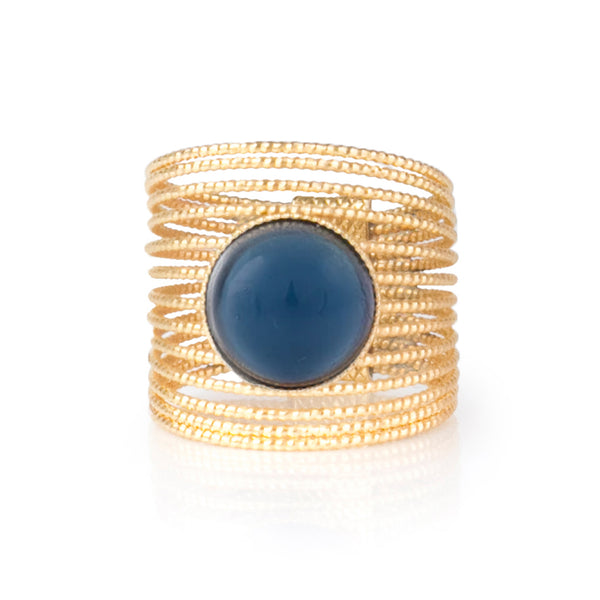 ENEE Gold-Plated Ring & Hand Painted Blue Cabochon