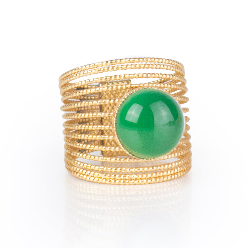 ENEE,  Gold-Plated Ring with a Green Agate stone