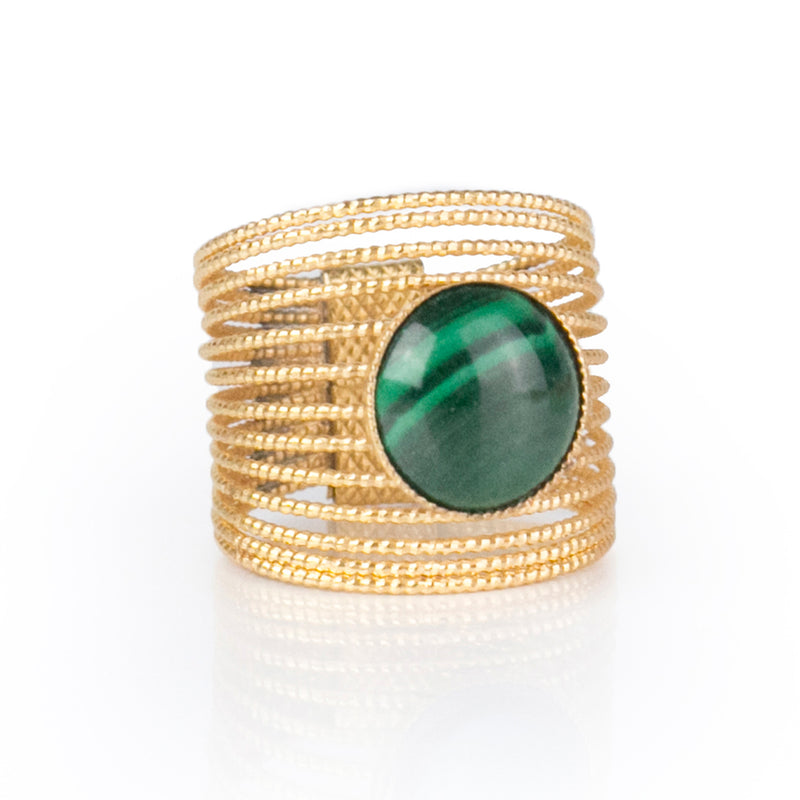 ENEE,  Gold-Plated Ring with a Malachite stone