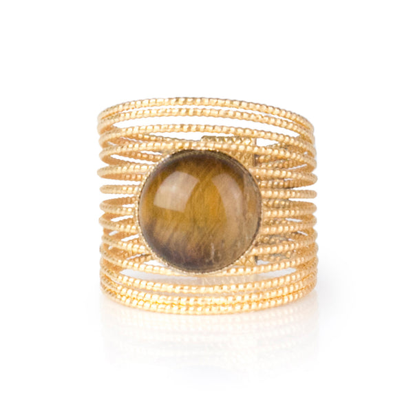 ENEE,  Gold-Plated Ring with a Tiger Eye stone