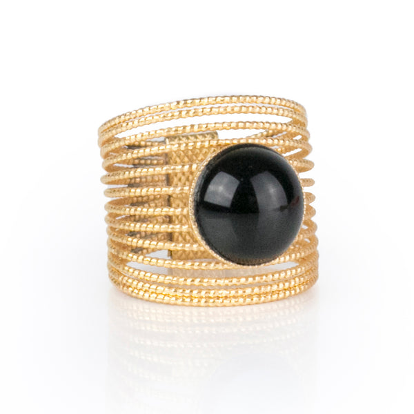 ENEE,  Gold-Plated Ring with a Black Agate