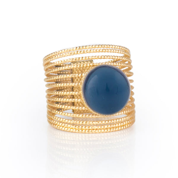 ENEE Gold-Plated Ring & Hand Painted Blue Cabochon