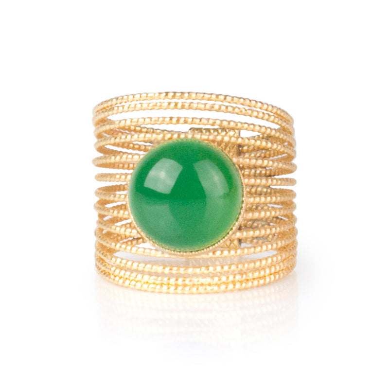ENEE,  Gold-Plated Ring with a Green Agate stone