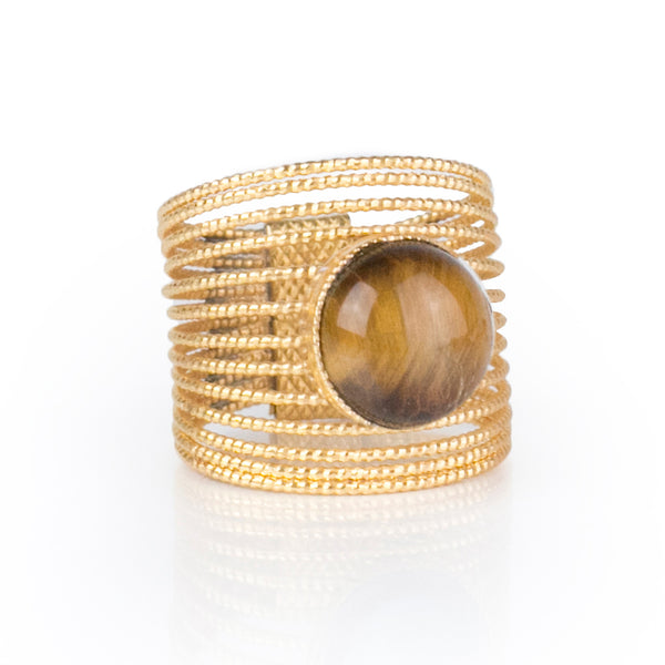 ENEE,  Gold-Plated Ring with a Tiger Eye stone