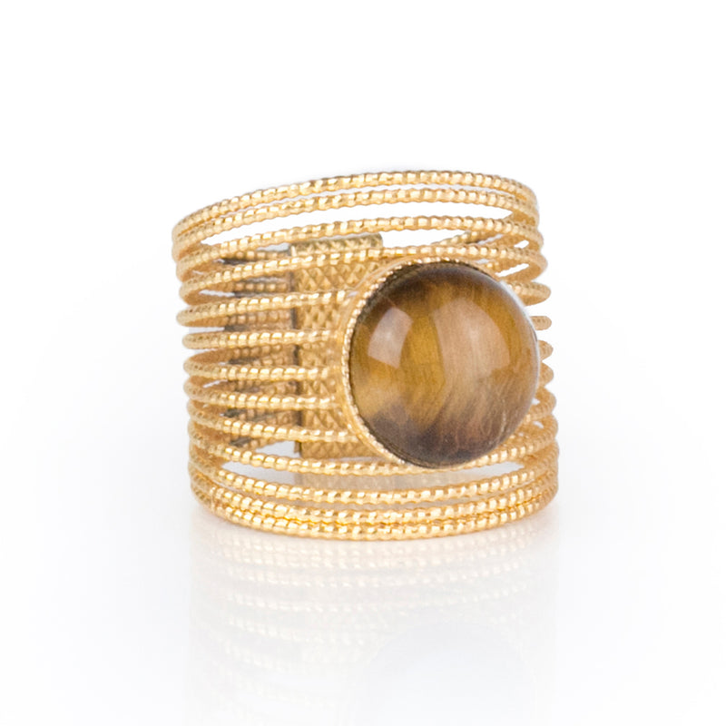 ENEE,  Gold-Plated Ring with a Tiger Eye stone