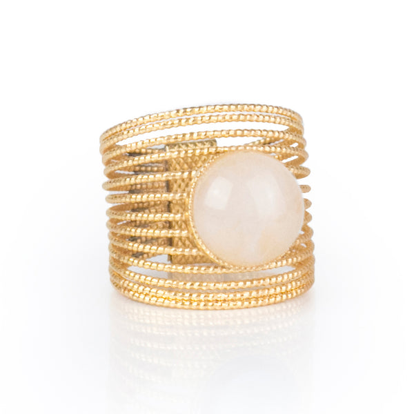 ENEE,  Gold-Plated Ring with a white jade stone