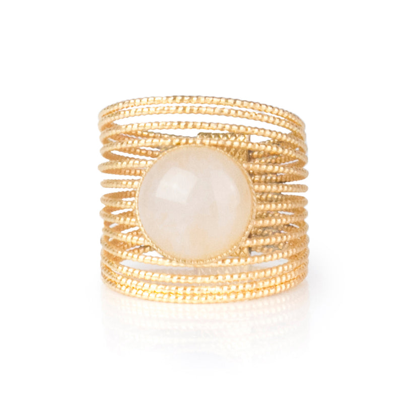 ENEE,  Gold-Plated Ring with a white jade stone