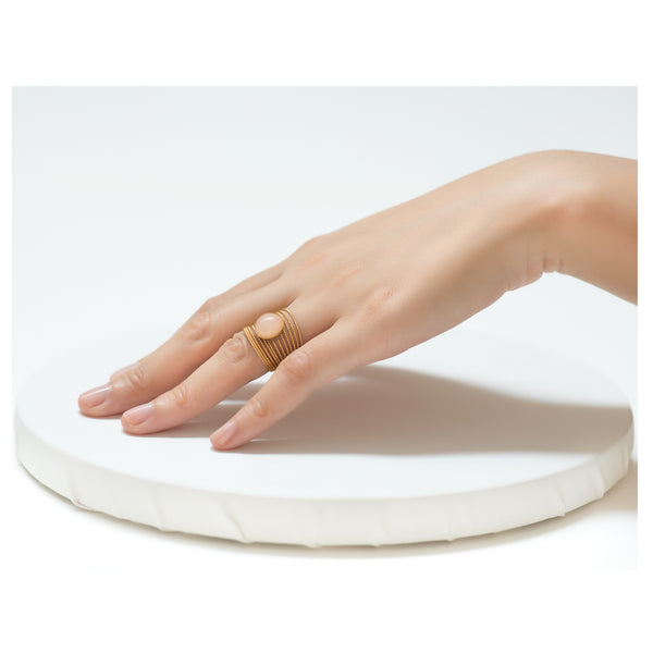ENEE,  Gold-Plated Ring with a quartz rose stone