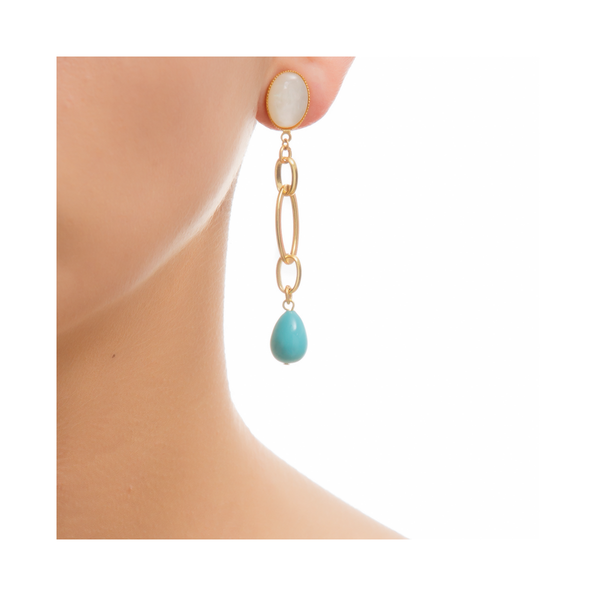 EVA Earring Gold-Plated Pearl and Turquoise