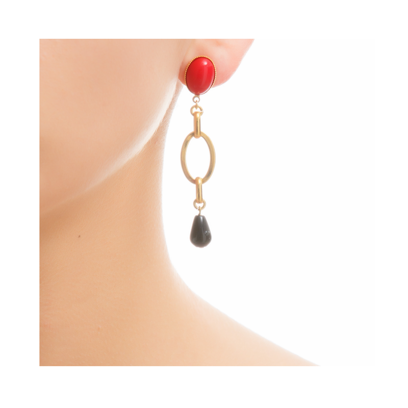 EVA Earring Gold-Plated Red and Black