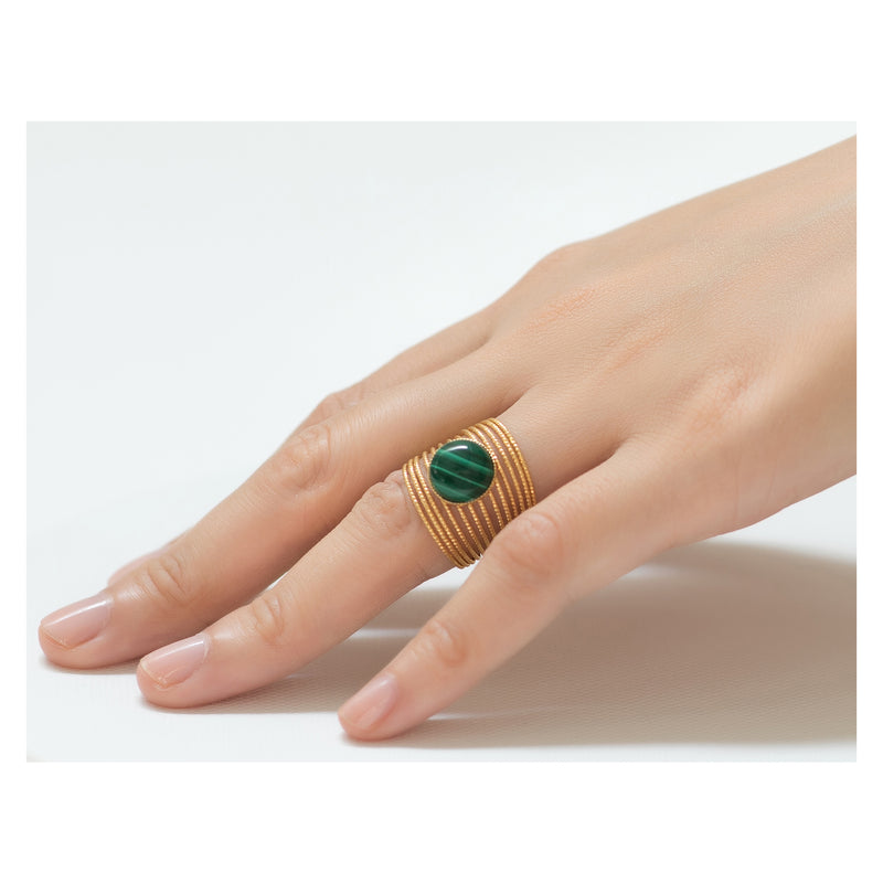 ENEE,  Gold-Plated Ring with a Malachite stone