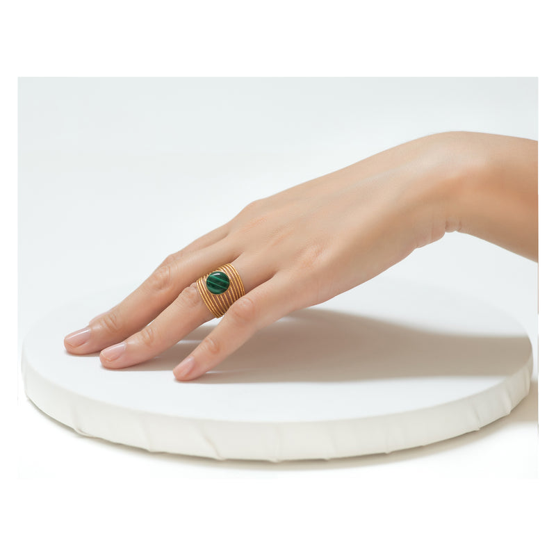 ENEE,  Gold-Plated Ring with a Malachite stone