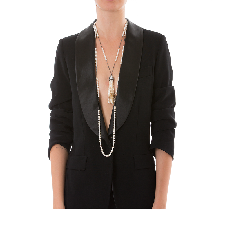 GEORGES Necklace Black Silver-Plated and Water Pearl
