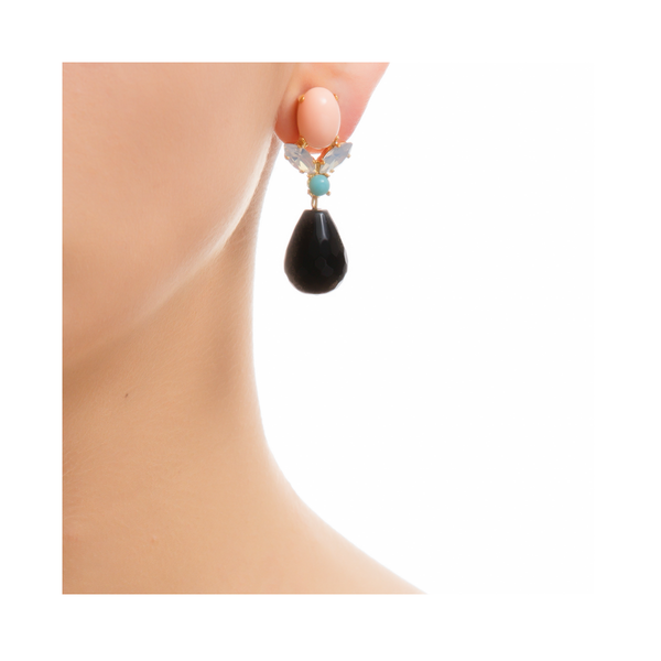 GRACE Earring Swarovski Crystal  Coral and Black