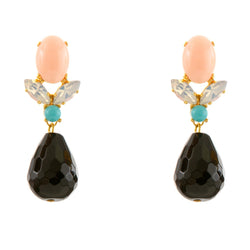 GRACE Earring Swarovski Crystal  Coral and Black