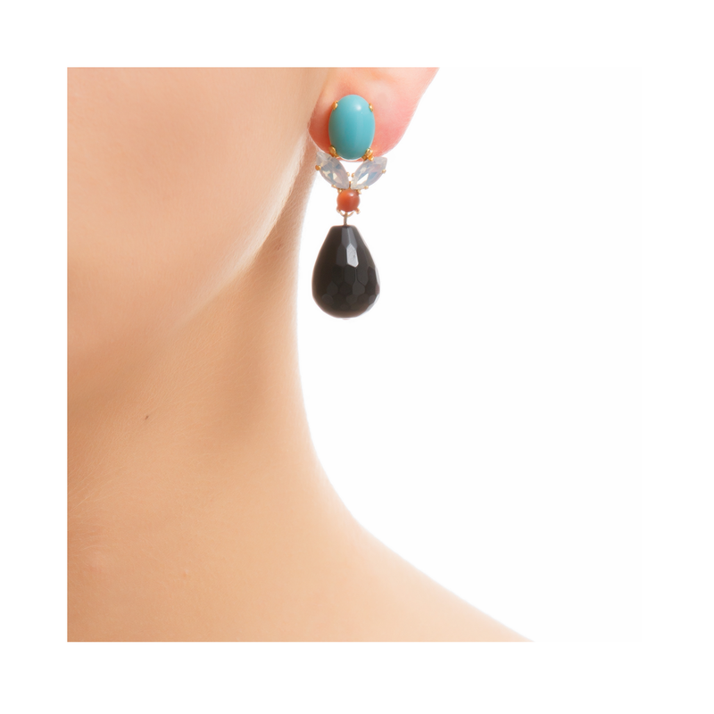 GRACE Earring Swarovski Crystal Turquoise and Black