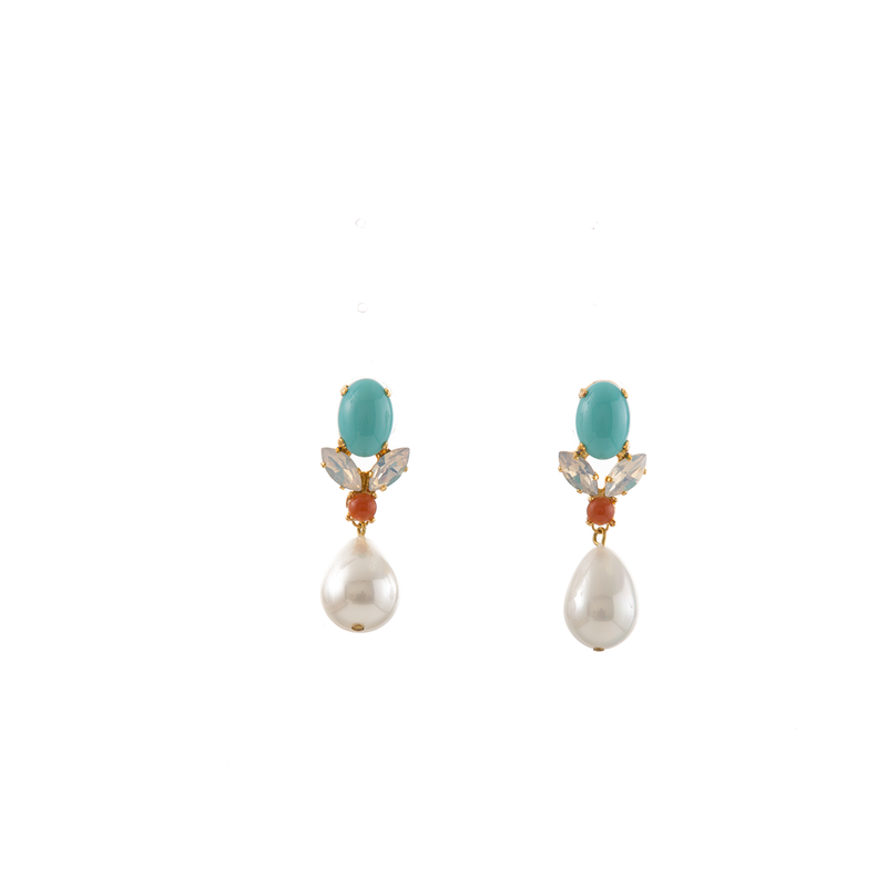 GRACE Earring Swarovski Crystal Turquoise and Pearl