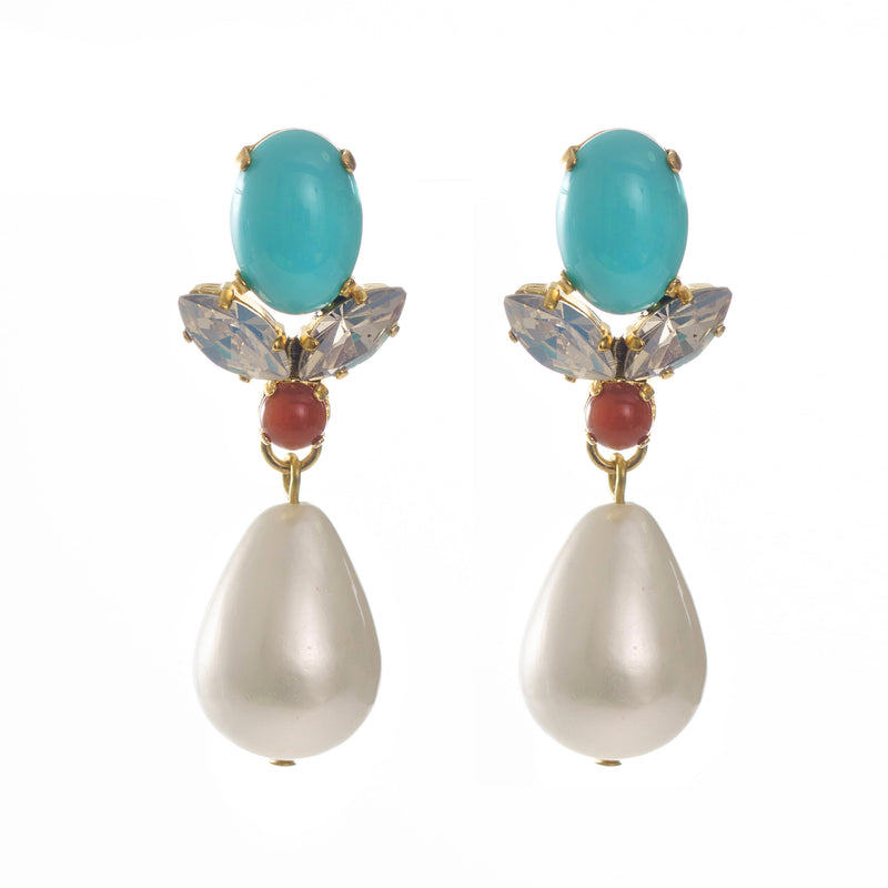 GRACE Earring Swarovski Crystal Turquoise and Pearl