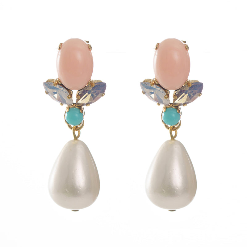 GRACE Earring Swarovski Crystal coral and Pearl
