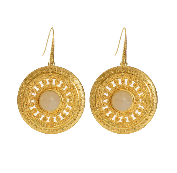ILONA earrings gold-plated with a white jade cabochon