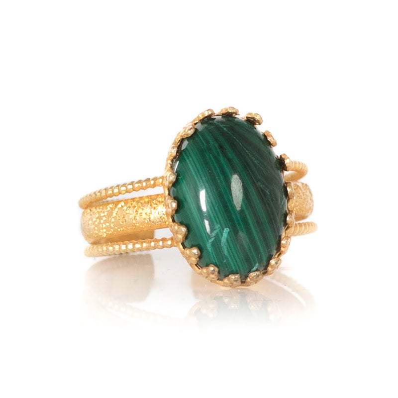 IRENE Adjustable Ring Malachite Cabochon