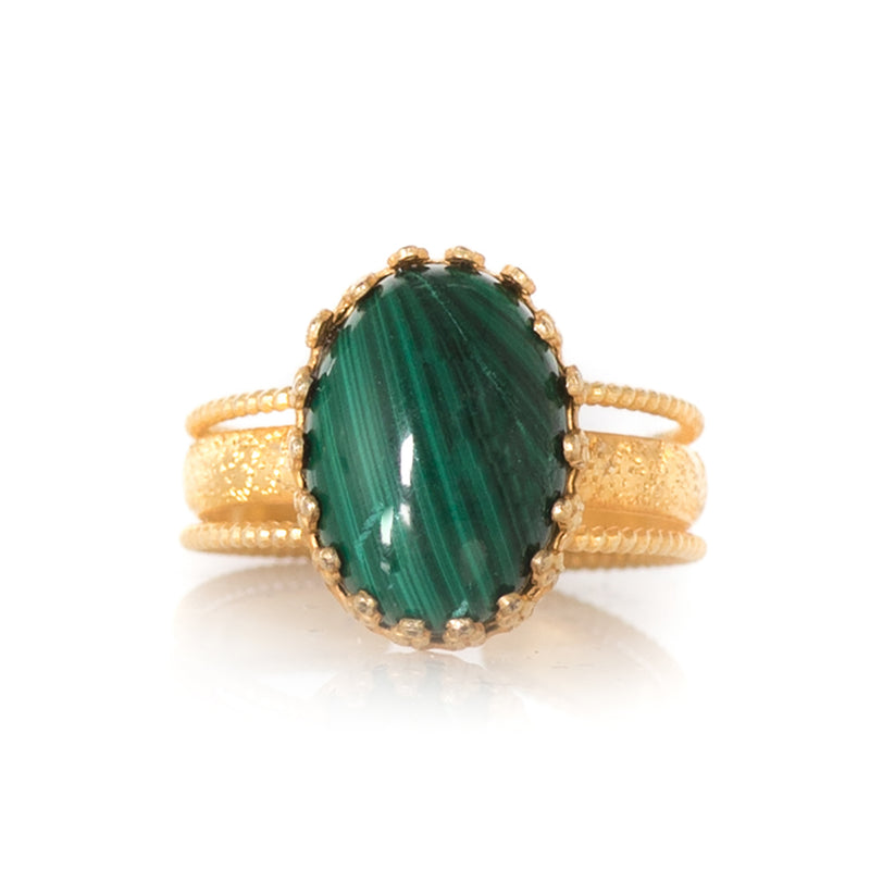 IRENE Adjustable Ring Malachite Cabochon