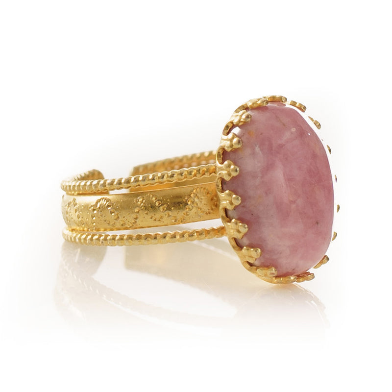 IRENE Adjustable Ring Rhodochrosite Cabochon