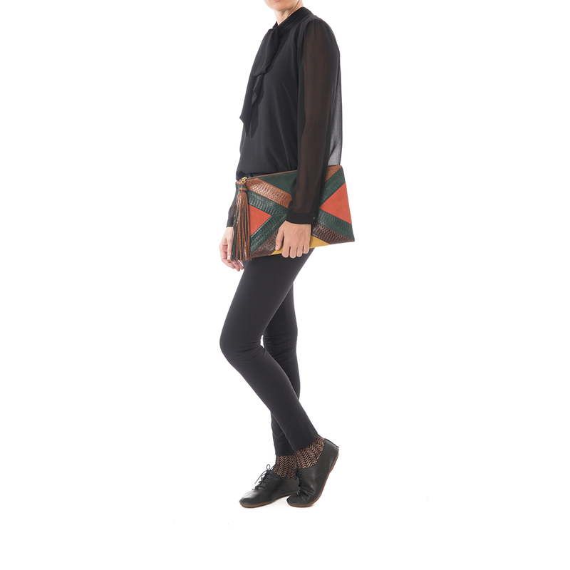 KAPPOW pouch dark green and tobacco cobra with paprika and mustard suede
