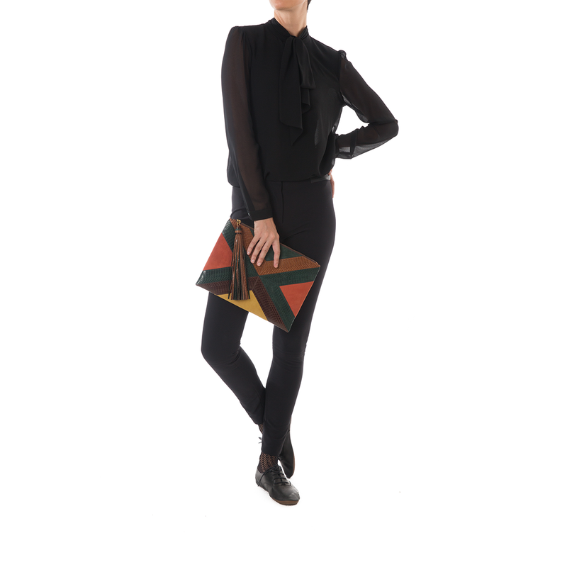 KAPPOW pouch dark green and tobacco cobra with paprika and mustard suede