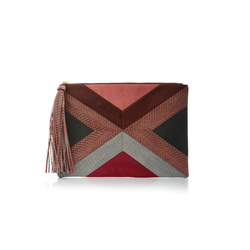 KAPPOW pouch cognac and cassis cobra with eggplant leather and black suede