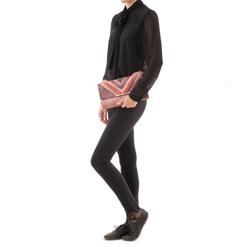 KILLAH clutch bag cassis & cognac cobra with cognac mink