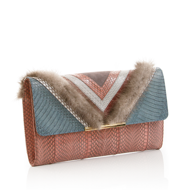 KILLAH clutch bag grey blue & cognac cobra & grey mink