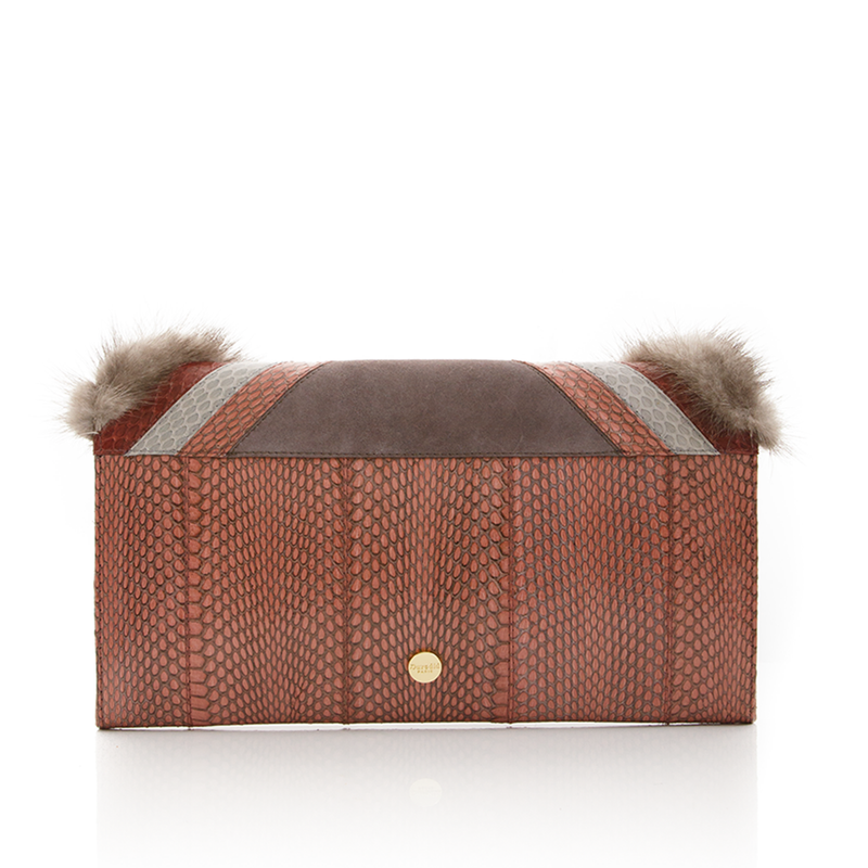 KILLAH clutch bag grey blue & cognac cobra & grey mink