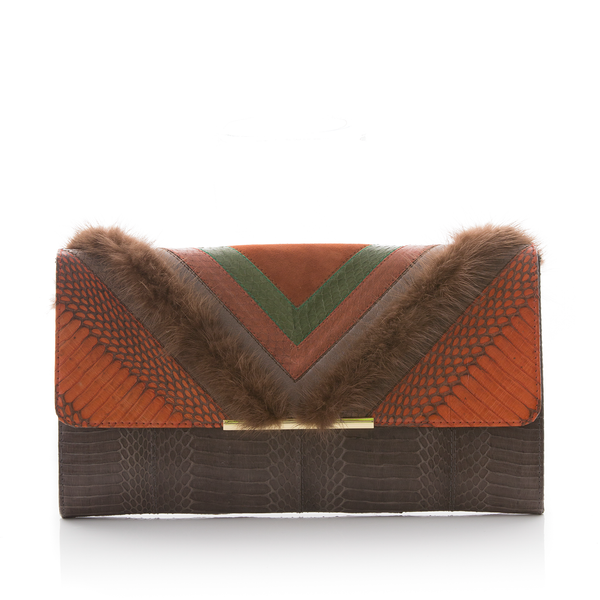 KILLAH clutch bag ORBK and turtle cobra with brown mink