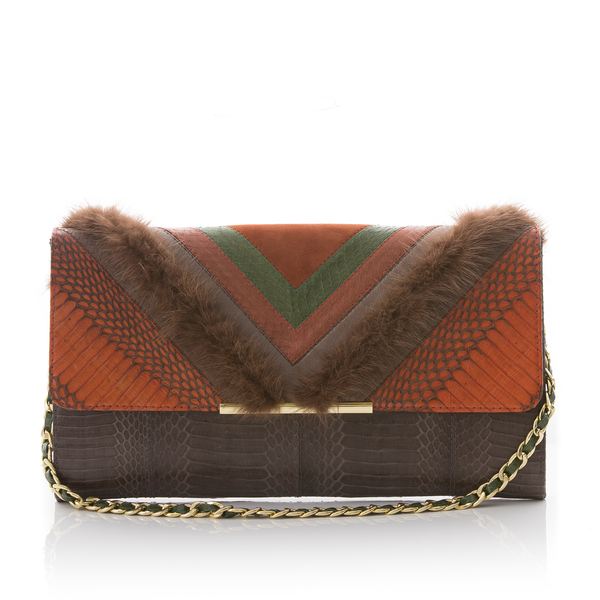 KILLAH clutch bag ORBK and turtle cobra with brown mink