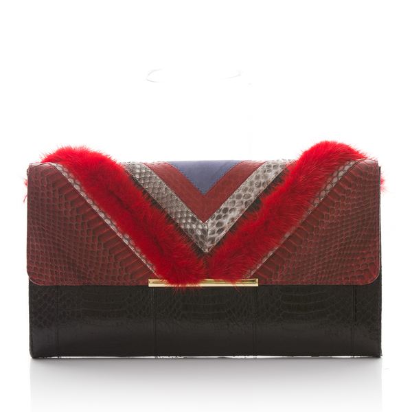 KILLAH clutch bag red BK and black cobra with lipstick mink