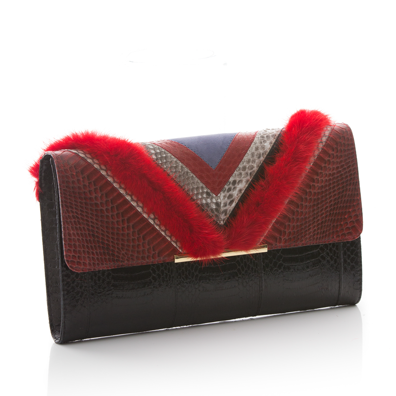 KILLAH clutch bag red BK and black cobra with lipstick mink