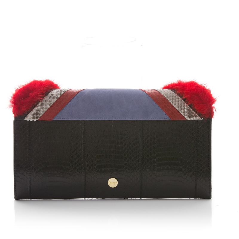 KILLAH clutch bag red BK and black cobra with lipstick mink