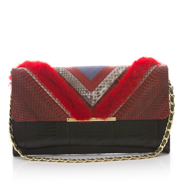 KILLAH clutch bag red BK and black cobra with lipstick mink